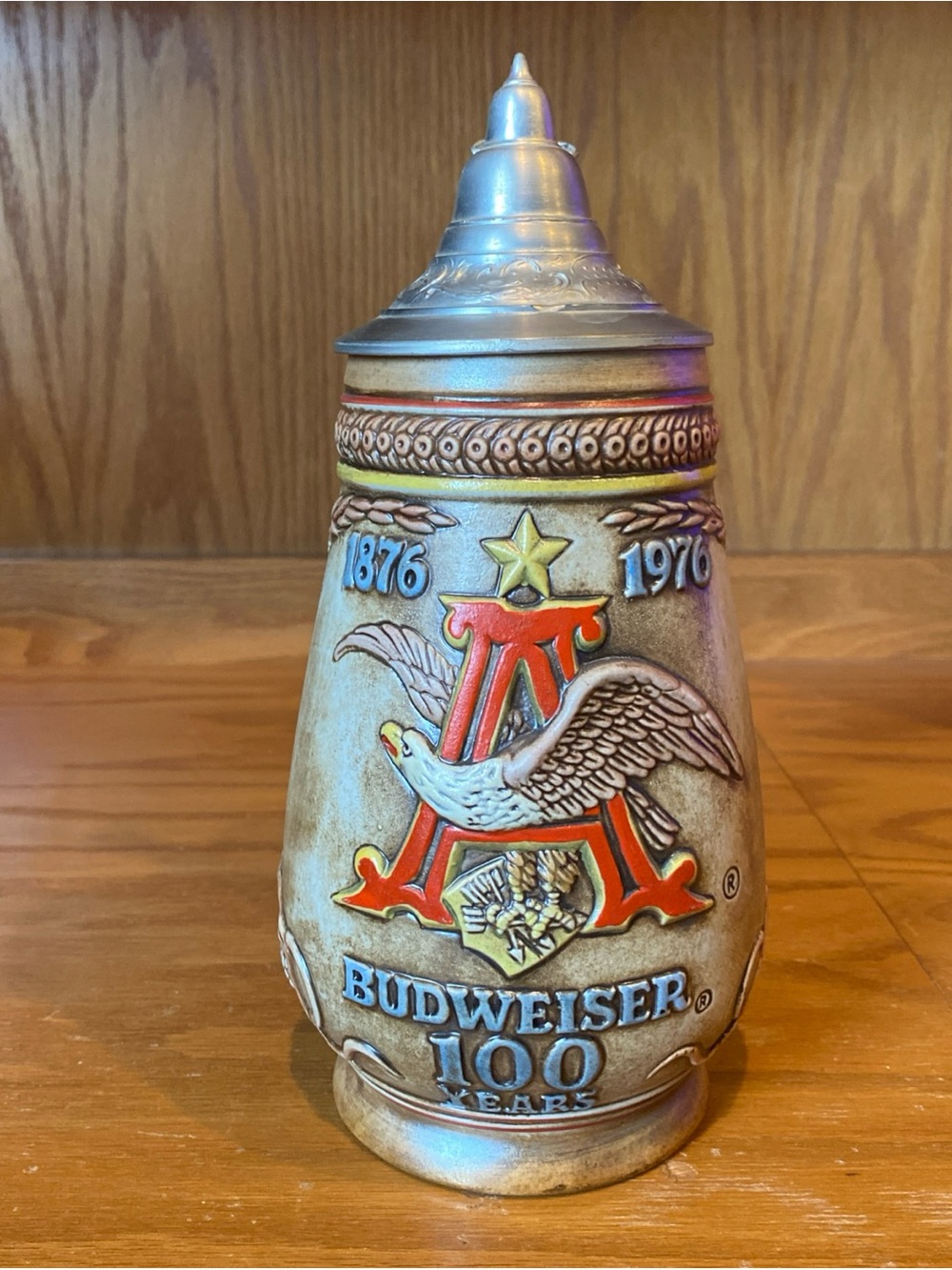Anheuser Busch Budweiser Vintage Lidded Beer Stein 1976 100th Year Anniversary